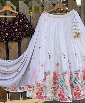 Designer White Multi Thread Work Georgette Lehenga Choli